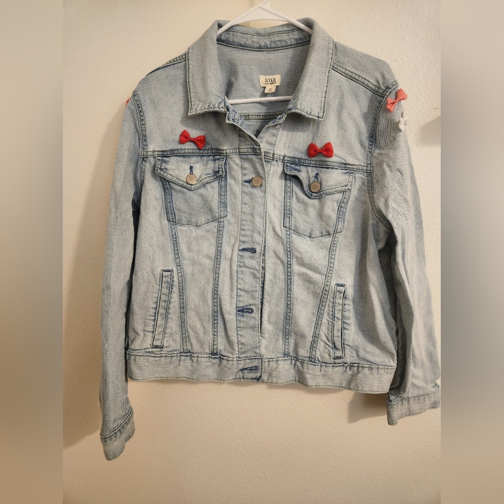 Ana XL Womens Denim Blue Jean Jacket With Bows